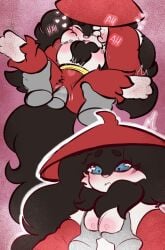 anthro areola blush blush_lines bodily_fluids breast_grab breasts canid canine chest_tuft clitoris disembodied_hand disembodied_penis dogen_(pal) feet female fondling genitals grope hand_on_breast heart_eyes heart_symbol hi_res long_ears male mammal nipples pal_(species) palworld paws penis pink_nose pocketpair pussy sex shy solo solo_focus spread_legs spreading tears tears_of_pleasure tuft tuvandalist vaginal_penetration