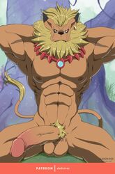 aledonrex balls digimon ear_piercing humanoid_penis leomon male male_only muscular penis piercing solo