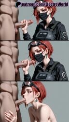 1boy 1girls 2025 :>= ai_generated artist_name balls balls_sucking blowjob blowjob_face caressing_balls caressing_testicles cheek_bulge cock cum_in_mouth dick earrings electroworld erection fellatio female female_pubic_hair handjob hi_res high_quality high_resolution highres jacket jewelry leather_jacket licking male male_pubic_hair mask mouth_mask mouth_veil multiple_piercings oral oral_sex patreon patreon_username penis policewoman pubic_hair short_hair stable_diffusion straight sucking sunglasses surgical_mask testicles uncensored watermark