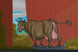 beastmilk bovid bovine cattle female feral genitals hay horn mammal pussy raised_tail tail teats udders vulva