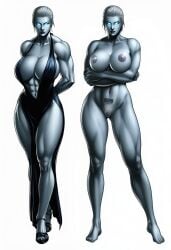 ai_generated dragolord19d female genderswap genderswap_(mtf) grey_skin mr_x muscular muscular_female pubic_hair pubic_tattoo resident_evil resident_evil_2_remake silver_hair tattoo