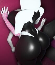 1boy 1girls 3d anon anonymous_male ass ass_focus behind_view big_ass big_breasts big_butt bigger_female bodysuit breasts bubble_ass bubble_butt female female_focus female_only from_behind from_behind_position gwen_stacy height_difference heroine huge_ass large_ass large_boobs large_breasts large_butt larger_female male marvel mini_giantess shorter_male size_difference smaller_male smothered smothering sony spider-gwen spider-man:_across_the_spider-verse spider-man:_into_the_spider-verse spider-man_(series) superheroine thick_thighs thighs wotm8h8