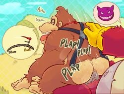ahe_gao anal anal_sex anthro ape body_hair butt_hair donkey_kong donkey_kong_(character) donkey_kong_(dkbananza) donkey_kong_(series) donkey_kong_bananza donkey_kong_in_overalls duo fucked_silly grumpy_kong haplorhine haxsmack kong looking_pleasured male male/male male_only male_penetrated mammal nintendo penetration primate sex simian_(species) suspenders