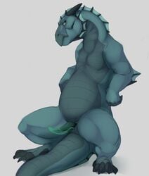 2018 animal_genitalia anthro belly cloaca deessel dragon erection male male_only nude overweight penis scalie slightly_chubby solo water