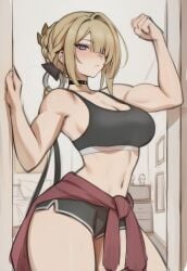 ai ai_generated athletic athletic_female biceps big_breasts blonde-haired_female blonde_female blonde_hair blush breasts clothed clothed_female collar evelyn_chevalier female female_focus female_only flexing hair_over_one_eye large_boobs large_breasts light-skinned_female light_blush light_skin sidillusts sidillustsalt solo solo_female solo_focus toned toned_female zenless_zone_zero
