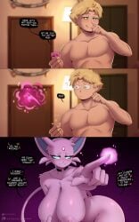 1boy 1girls 2025 5_fingers alex_(gammainks) anthro artist_name big_breasts blurred_background blush breasts choker choker_only comic condom condom_refusal condom_rejection cum_request detailed_background dialogue digital_media_(artwork) eeveelution english_text espeon eyebrows female fingers gammainks generation_2_pokemon gesture glowing glowing_eyes hair hand_gesture heart_eyes heart_symbol huge_breasts human insemination_request inside jewelry licking licking_lips male mammal necklace necklace_only nintendo nude pointing pokemon pokemon_(species) psychic_powers sexual_barrier_device smile speech_bubble surprise surprised_expression tail telekinesis text tongue tongue_out vanessa_(gammainks) very_high_resolution