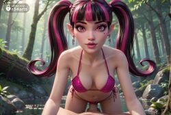 1boy 1boy1girl 1girls ai_generated artist_name bikini bikini_bottom_aside black_hair blunt_bangs breasts clothing_aside collarbone day draculaura earrings eyelashes female forest hi_res jewelry lipgloss lips long_hair looking_at_viewer makeup male medium_breasts mole mole_on_breast mole_under_eye monster_high multicolored_hair nature navel nose outdoors parted_lips penis pink_bikini pink_eyes pink_hair pink_lips pointy_ears pov pussy r34arts rock sex side-tie_bikini_bottom solo_focus straight streaked_hair swimsuit tree twintails two-tone_hair uncensored vaginal_penetration vaginal_sex water