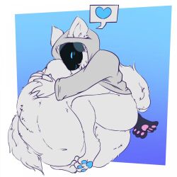 almost_fully_inside ambiguous_gender anal anal_vore anon anthro ass belly big_belly big_ears bottomless buddy_(gurglegluts) clothed clothing curvy_figure duo endosoma feet fur heart_symbol hi_res hindpaw hoodie hoodie_only hugging_belly living_buttplug living_insertion machine navel paws protogen safe_vore same_size_vore stomach_bulge topwear topwear_only vaquitamora voluptuous vore white_body white_fur