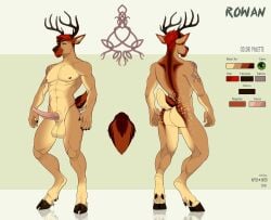 2021 abs animal_genitalia animal_penis anthro antlers apple-faced arm_markings artist_name ass back_markings balls beard brown_body brown_fur cervine_genitalia cervine_penis dated deer facial_hair front_view fur genitals glistening glistening_eyes goatee green_eyes hair hi_res horn looking_at_viewer male mammal markings model_sheet mouth_closed muscular muscular_anthro muscular_male narrowed_eyes navel nipples nude pecs penis rear_view red_beard red_facial_hair red_hair red_nipples rowan_(the_glorious_goat) sheath short_hair simple_background solo standing tan_balls tan_body tan_fur tan_sheath tapering_penis text
