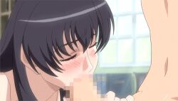 1boy 1girls age_difference all_fours animated animated_gif aoi_nagisa_(artist) bedroom big_penis black_hair blowjob closed_eyes deepthroat eyes_closed female fringe gif green_eyes large_penis light-skinned_female light_skin lilith-soft long_hair male morino_yuuko nude on_bed oral pale-skinned_female pale_skin penis petite tachibana_ichirou teacher_and_student tentacle_and_witches throat_fuck unprofessional_behavior