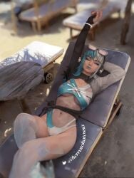 beach big_thighs bikini closed_eyes female luna_snow luna_snow_(cool_summer) luna_snow_(marvel_rivals) marvel marvel_rivals sunglasses thighs
