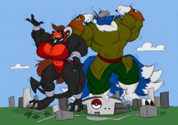 abs biceps bikini breasts brown_hair cooner female hair horns houndoom long_hair male muscles muscular muscular_arms muscular_female muscular_legs muscular_male muscular_thighs original_character pecs pokemon tail