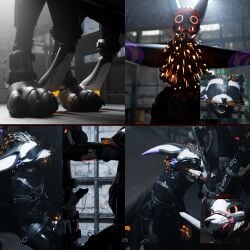 1:1 3d_(artwork) absurd_res anthro ball_gag basement black_penis blender_(artwork) blender_cycles_(artwork) cage cuff_(restraint) digital_media_(artwork) drone duo gag genitals glowing glowing_eyes guard hair handcuffs harness hi_res huge_filesize kabalio-lll kneeling latex male male/male metal_cuffs military paws penis penis_covering_eyes penis_on_head prison prisoner questionable_consent red_eyes red_hair restraints rexouium sensory_deprivation