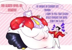 2boys deltarune deltarune_chapter_2 deltarune_chapter_3 eating english english_dialogue english_text exposed_midriff fat fat_fetish feedism food grabbing_belly grabbing_stomach male morbidly_obese obese_male shiny_clothes shiny_clothing small_dom_big_sub spamton_g._spamton spamton_g_spamton spoiled suit suit_and_tie tenna_(deltarune) tie tight_clothes tight_clothing weight_gain