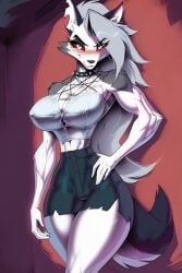 1girls ai_generated anthro bare_arms bare_shoulders big_breasts breasts color demon demon_girl female female_only furry furry_female furry_only gigiti goth goth_girl hellhound helluva_boss hi_res large_breasts long_hair looking_at_viewer loona_(helluva_boss) red_eyes thick_thighs two_tone_body two_tone_fur two_tone_tail white_hair wide_hips wolf wolf_girl