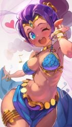 1girls 2d 2d_(artwork) 2d_artwork bare_arms bare_shoulders belly_button belly_dancer belly_dancer_outfit bikini bikini_top blue_eyes bra bracelet braided_hair collar dancer_outfit dancer_shantae dancing_costume ear_piercing earrings female harem_girl harem_outfit life_is_pi loincloth metal_collar midriff navel official_alternate_costume purple_hair purple_loincloth shantae shantae_(character) shantae_and_the_pirate's_curse sideboob thick_thighs thigh_ring thigh_strap thighlets wayforward