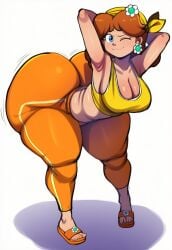 :3 ai_generated arms_up ass ass bandana bent_over big_ass booty brown_hair crown dumptruck_ass dumptruck_butt gigantic_ass hips huge_ass large_ass lubbasdump mario_(series) massive_ass princess_daisy smug super_mario_bros. widescreen