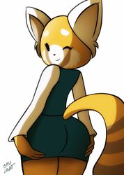 2d aggressive_retsuko anthro ass_grab back_view female furry looking_at_viewer office_lady retsuko skylight_(artist) solo straight_hair winking