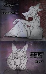 age_difference alley alley_sex anthro beard black_border bodily_fluids body_hair border canid canine canis cigarette clothed clothing droptineart duo elderly english_text facial_hair fellatio first_person_view fox foxmusk fur gay_for_pay genitals hair hi_res homeless humanoid_genitalia male male/male mammal mature_male older_male oral oral_penetration penetration penile penis photo_background photography_(artwork) pov_blowjob prostitution pubes rough_trade sex soliciting text