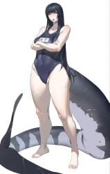animal_tail arms_crossed artist_name artist_request clothed dinosaur dinosaur_girl female gijinka larger_female mosasaurus no_sex swimsuit