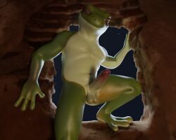 3d_(artwork) 5:4 amphibian anthro balls digital_media_(artwork) erection frog genitals green_body hi_res humanoid humanoid_genitalia humanoid_penis looking_at_viewer male male/male no-name-no-problem nude penis solo