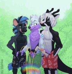 animal_genitalia animal_penis animated anthro bodily_fluids bottomwear canid canine canine_genitalia canine_penis canis clothed clothing digital_media_(artwork) dishka dragon erection fully_sheathed fur genital_fluids genitals group hair hand_on_penis horn humanoid_genitalia humanoid_penis licking licking_lips licking_own_lips lipsticking male male/male male_peeing mammal mythological_creature mythological_scalie mythology open_bottomwear open_clothing open_mouth open_shorts peeing peeing_on_ground peeing_together penis penis_tip rainbow scalie sheath shorts smile tail teeth tongue tongue_out topless topless_anthro topless_male trio urine urine_on_ground urine_stream watersports wolf