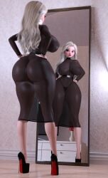 1girls absurd_res ass ass_bigger_than_head big_ass blonde_female blonde_hair breasts breasts_bigger_than_head breasts_visible_through_clothing clothing curvy disney elsa_(frozen) female frozen_(film) high_heels highres hourglass_figure minidress mirror mirror_reflection nylon outfit pawg ruidx see-through see-through_clothes see-through_clothing see-through_dress thong translucent