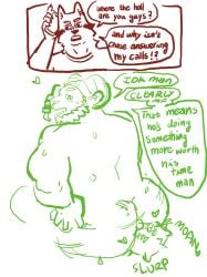 2025 anal anthro anthro_on_anthro ass beard bodily_fluids bovid burrrnt canid canine canis caprine carl_hendricks chase_hunter comic dialogue echo_(game) echo_(series) echo_project english_text facesitting facial_hair group heart_symbol hi_res horn larger_male larger_on_top larger_rimmed leo_alvarez male male/male mammal moan mustelid nude on_top oral otter overweight overweight_male rimming sex sheep simple_background sitting_on_another size_difference smaller_male speech_bubble sweat text toony wolf