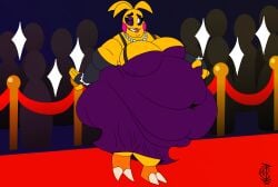 animatronic artist_name ass avian belly big_ass big_breasts breasts camera chicken digital_media_(artwork) dress female five_nights_at_freddy's five_nights_at_freddy's_2 flabby_arms huge_belly kink-klown lipstick looking_at_viewer nipples_visible_through_clothing overweight pearl_necklace purple_clothing red_carpet robot tagme toy_chica_(fnaf) wide_hips yellow_body