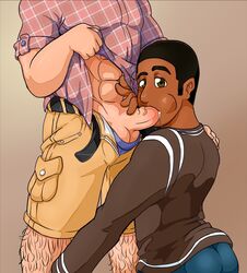 2boys abs ass big_ass big_penis blowjob blue_pants brown_eyes brown_shirt cheek_bulge cock_gobble cock_hungry cum cum_hungry cum_in_mouth cum_inside dark-skinned_male dark_skin dragdramane feet_out_of_frame fellatio gay giving_head going_down_on hairy_legs head_out_of_frame holding_penis kneeling_oral_position looking_at_viewer male maxie_xola mouthful oral_sex orgasm_from_oral penis penis_in_mouth penis_out self_insert shirt_lift shorts_down sucking_off yaoi