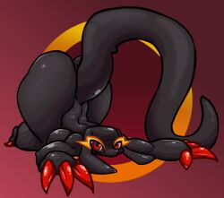 anthro ass ass_up big_butt big_tail black_body breasts claws female glistening glistening_body hi_res limetentacle looking_at_viewer pose red_claws red_eyes reptile scalie simple_background snake solo tail thick_thighs wide_hips