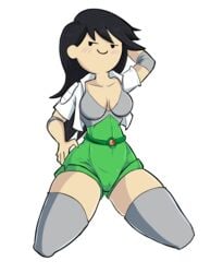 beth_tezuka black_hair blush bravest_warriors breasts cameltoe clothed clothing female lucy_lovecraft smile thighhighs white_background