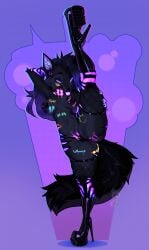 2025 5_fingers absurd_res anthro biped body_writing bodypaint breasts canid canine canis claws clothed clothed_anthro clothed_female clothing cocoline cocoline_(artist) digital_media_(artwork) feet female finger_claws fingers fishnet_clothing fishnet_legwear fishnet_thigh_highs front_view hair hi_res inner_ear_fluff legwear looking_at_viewer mammal navel on_one_leg panties partially_clothed partially_clothed_anthro partially_clothed_female pasties purple_eyes purple_hair raised_leg smile solo standing thigh_highs toes topless topless_anthro topless_female tuft underwear wolf