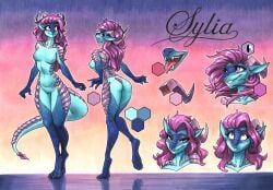 2025 5_fingers anthro biped blue_body blue_scales breasts dragon european_mythology ewgengster facial_expressions feet female fingers genitals hair hi_res horn long_hair mythological_creature mythological_scalie mythology nipples non-mammal_breasts nude purple_eyes purple_hair scales scalie solo sylia tail toes traditional_media_(artwork) vulva western_dragon wingless_dragon
