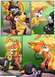 1boy 2girls anal anal_penetration anal_sex anthro antoine_d'coolette anus ass barefoot bbmbbf bisexual bisexual_female blush breasts bunnie_rabbot comic cunnilingus dildo dildo_in_pussy ebony_the_cat feet female female/female grabbing_own_breast how_many_times_per_day_(comic) kissing male male/female mobius_unleashed nipples nude oral oral_sex palcomix penis pussy sega sex sex_toy sonic_(series) sonic_the_hedgehog_(series) threesome vaginal vaginal_insertion