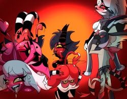 3boys 3boys3girls 3girls ass_grab ass_smothering ass_worship background blitzo_(helluva_boss) blush breast_squish breasts closed_eyes clothing contest demon demon_girl demon_horns demon_tail eating_ass eating_butt eating_contest face_in_ass female hands_on_ass heart_symbol heavenlyproductions hellhound helluva_boss huge_ass imp long_hair loona_(helluva_boss) male millie_(helluva_boss) moxxie_(helluva_boss) pleasure_face red_body red_eyes saliva saliva_on_tongue sideboob striker_(helluva_boss) succubus succubus_horns succubus_tail succubus_wings tattoo tattoo_on_butt teeth thick_ass verosika_mayday_(helluva_boss) vivienne_medrano yellow_eyes