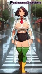 1girls 2025 ai_generated artist_name big_breasts big_breasts big_chest boots breasts breasts breasts building bus_stop bust busty chest city cityscape covered_nipples electroworld exposed_nipples female green_legwear hi_res high_quality high_resolution highres kunio-kun large_breasts misako_(kunio-kun) nipples nipples_outside outdoors patreon patreon_username railing rain raincoat see-through short_hair shorts skyscraper solo stable_diffusion street thick_thighs thighhighs traffic_light tree watermark wet wet_clothes wet_shirt