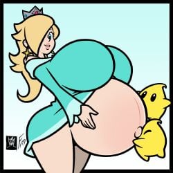1girls alternate_version_available big_belly big_breasts blonde_hair blue_eyes cowboy_shot crown dress earrings female female_focus fungus-man hand_on_stomach huge_belly huge_breasts hyper_belly hyper_breasts large_breasts light-skinned_female light_skin lips long_hair looking_at_viewer luma mario_(series) mature_female navel nintendo outie_navel pregnant princess princess_rosalina self_upload smile tagme