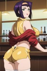 accurate_art_style ai_generated ass ass_focus big_breasts booty_shorts breasts cowboy_bebop deviantart ecchitoday faye_valentine large_breasts solo solo_female