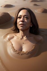 1girls ai_generated beach buried buried_in_sand female kamala_harris