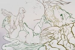 ambiguous_gender anthro anus ass avian beak bird blush claws dragon duo excessive_feces feathers feces feces_in_mouth feces_on_body feces_on_tail feces_pile feet female feral genitals gradient_background horn hyper hyper_feces hyper_feces_pile legs_up lying mara_(ulteriorpanzie) membrane_(anatomy) membranous_wings mythological_creature mythological_scalie mythology narrowed_eyes on_back open_beak open_mouth pooping_in_mouth pooping_on_another pussy raised_tail scales scalie scat scatplay scuted_feet scutes simple_background starman_deluxe tail tail_feathers talons toe_claws toes tongue tongue_out wings