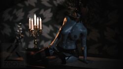 atmospheric bunny_ears calliope_brando calliope_brando_(zdots) candlelight masked paddle posing posing_for_picture posing_for_the_viewer posing_nude zdots