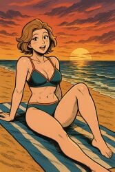 ai_generated alternate_costume beach bikini comic_book_style fire_emblem fire_emblem:_three_houses manuela_casagranda milf sunset