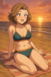 ai_generated beach bikini fire_emblem fire_emblem:_three_houses manuela_casagranda milf relaxing sunset two_piece_swimsuit