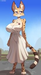1girls animal_ears anthro ass background breasts cleavage cooliehigh dress female fur furry furry_female furry_only heels large_breasts long_tail muzzle sideboob tail white_dress