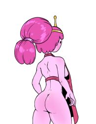 2022 adventure_time apron apron_only ass black_eyes breasts cartoon_network crown female female_only long_hair looking_away pink__skin pink_body pink_hair princess_bubblegum thighs tied_hair tullymonst3r white_background