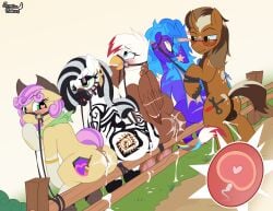 absurd_res avian bodily_fluids cum cum_inside equid equine female fence feral genital_fluids glasses group gryphon hasbro hi_res horse impregnation male male/female mammal my_little_pony mythological_avian mythological_creature mythology pony sunrise_hooves zebra