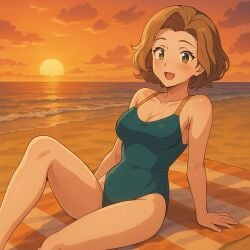 ai_generated beach fire_emblem fire_emblem:_three_houses manuela_casagranda milf one_piece_swimsuit sunset