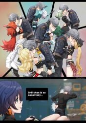 anime anime_style belle_(zenless_zone_zero) blonde_hair corin_wickes cunny curvy_figure deep_kiss deep_kissing female french_kiss green_hair harem hoyoverse kissing koleda_belobog luciana_de_montefio lucy_(zenless_zone_zero) luizhtx piper_wheel qingyi_(zenless_zone_zero) sfw small_breasts smaller_female soukaku_(zenless_zone_zero) tongue tongue_kiss wise_(zenless_zone_zero) zenless_zone_zero zzz