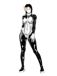 areola_bulge areolae bunnysuit coral_glasses dream_bbq ena_(series) fat_pussy glasses high_heel_boots high_heels latex long long_hair perfect_body pussy pussy_bulge realistic_breast_size realistic_textures standing sweat thighs